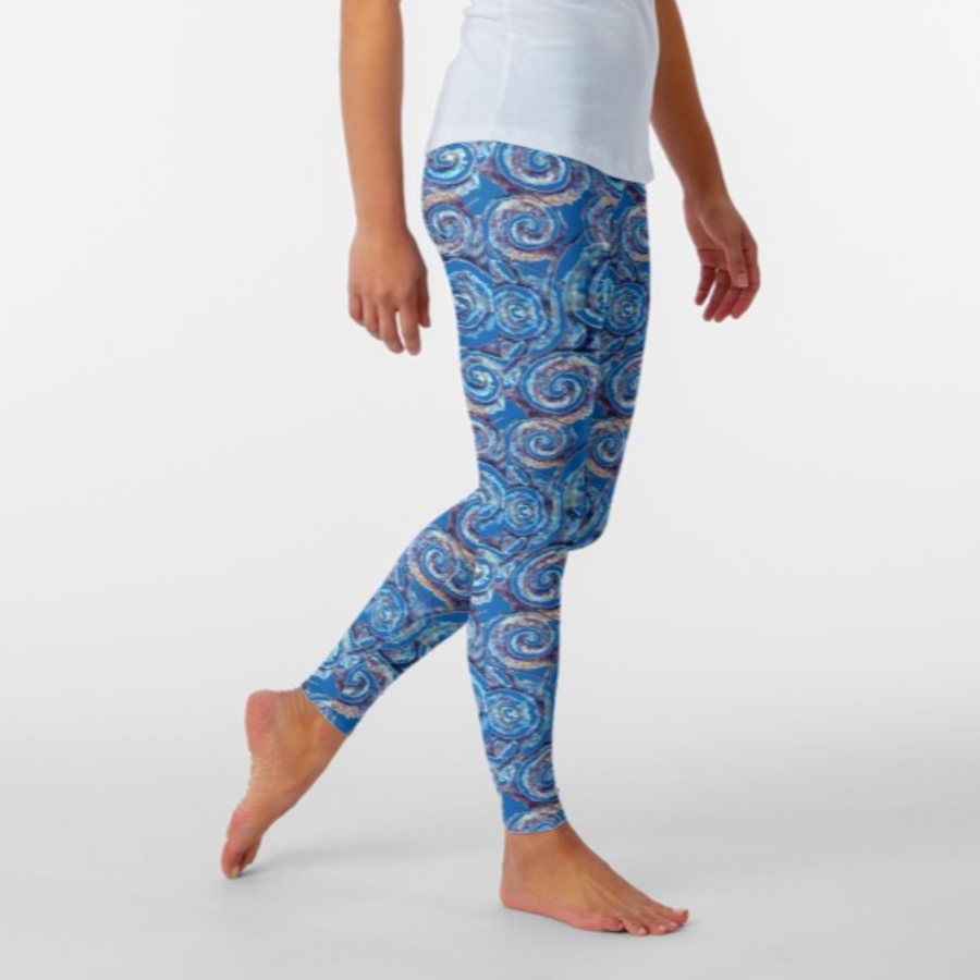 Designer Leggings - Antique Blue Spirals