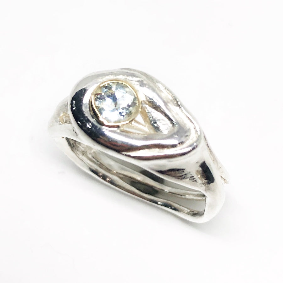 Future Eye - Solid sterling silver and 9ct Gold Aqua Marine Ring