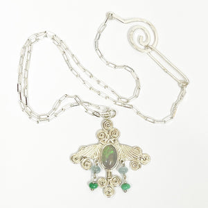 Australian Opal and Sterling Silver pendant - Butterfly Birds