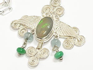 Australian Opal and Sterling Silver pendant - Butterfly Birds