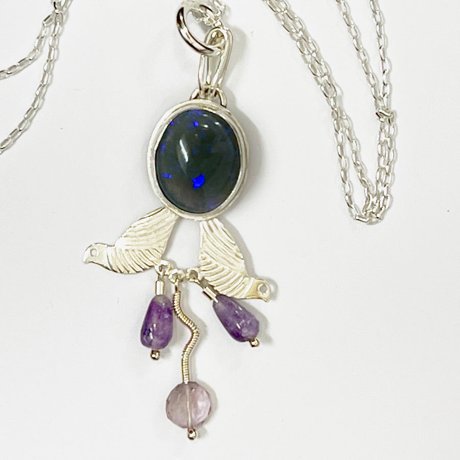 Australian Opal with Amethyst in Sterling Silver - Balancing The Vibrations