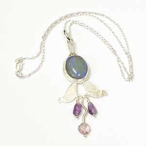 Australian Opal with Amethyst in Sterling Silver - Balancing The Vibrations