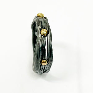 Marking Time -Sterling Silver and 9ct gold ring with black patina