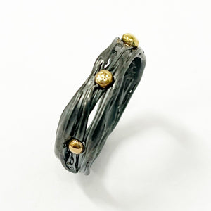 Marking Time -Sterling Silver and 9ct gold ring with black patina