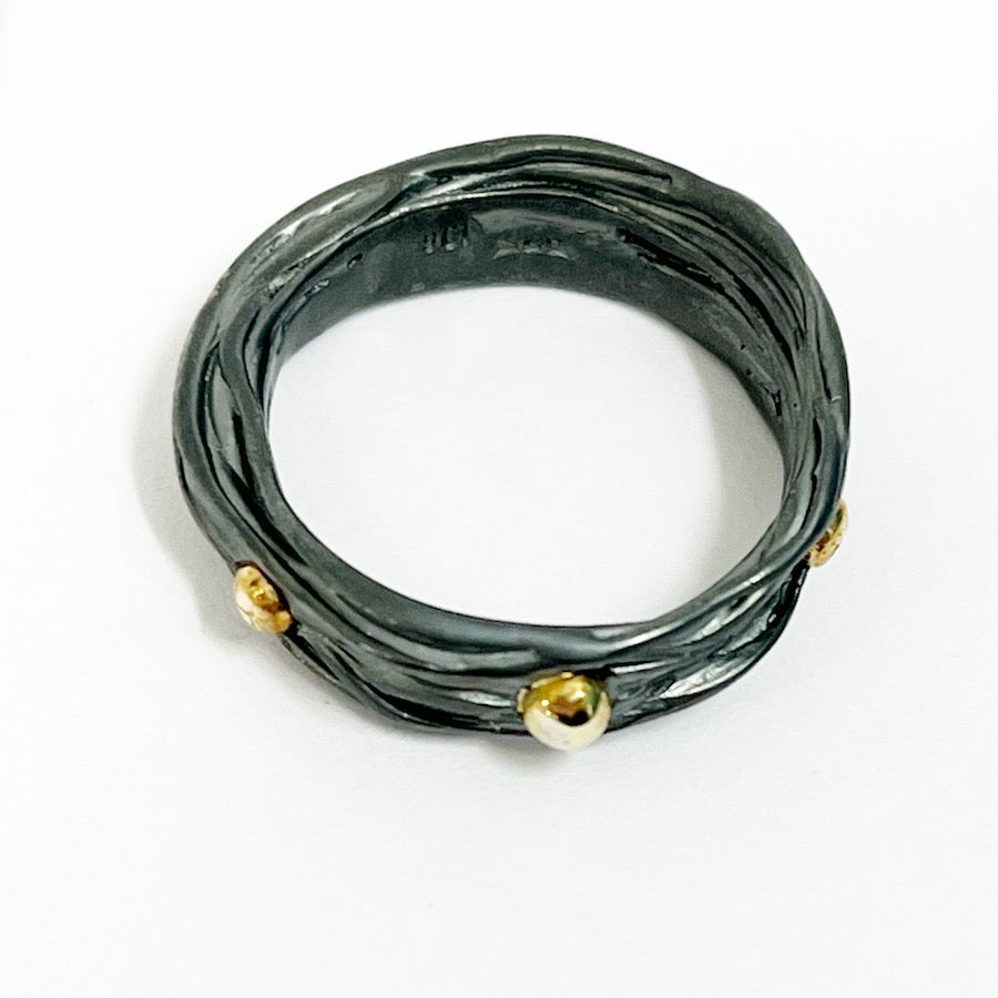 Marking Time -Sterling Silver and 9ct gold ring with black patina