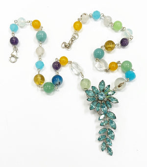 Gemstone and vintage brooch Necklace by Nanshe - Colourful Past