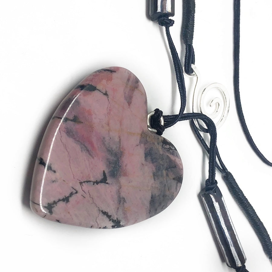 Rhodonite and antique clay pendant- Heart Lines