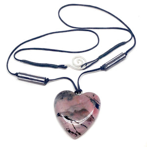 Rhodonite and antique clay pendant- Heart Lines