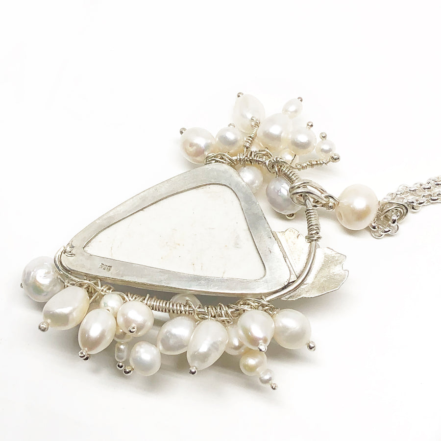 Domestic Bliss Collection - Pendant with Sterling Silver, Antique pottery and Pearls - Purity's Coming Out ( The Year of The Ship Wreck)