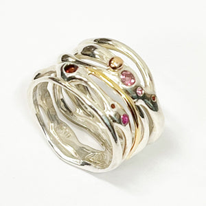 Pink Tourmaline, Ruby, garnet and Red Zircon ring- Love Knows The Way