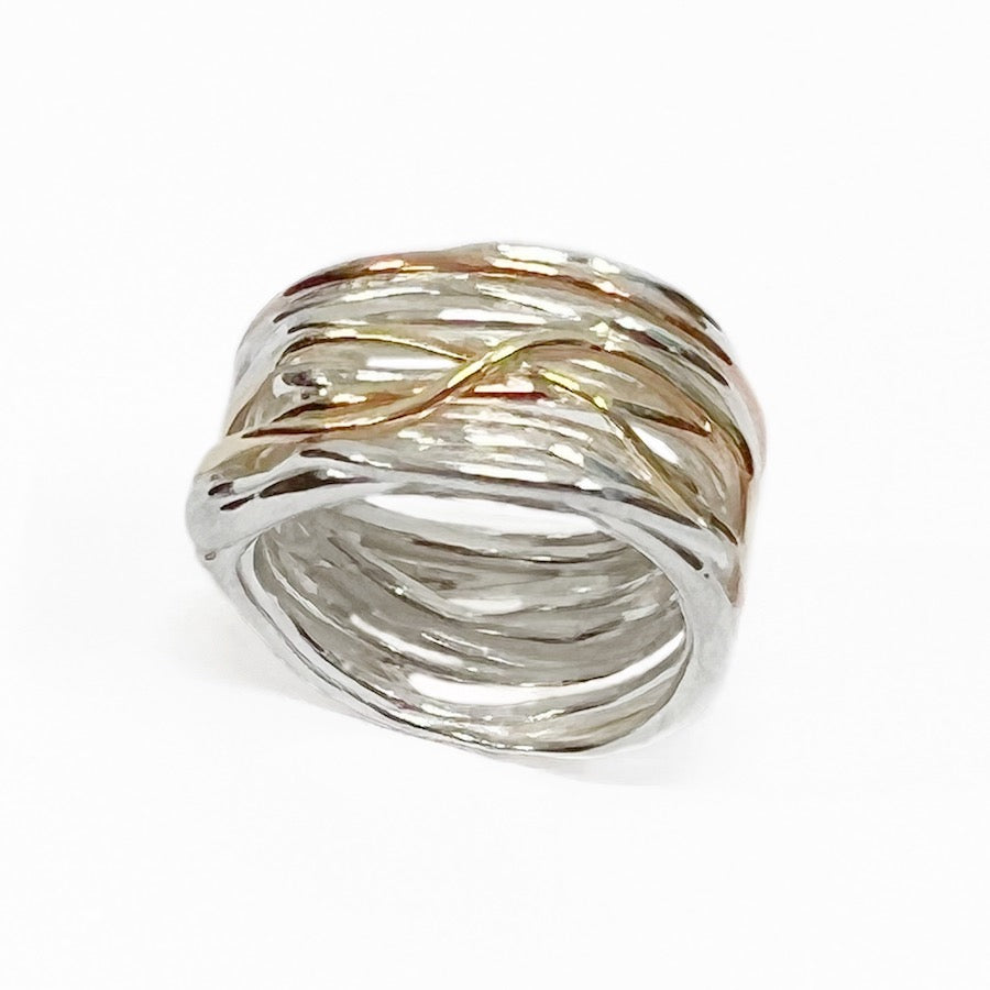 Sterling Silver and 9ct yellow and Rose Gold handmade Ring - Lives Entwined