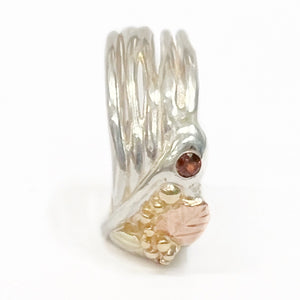 Loves Forest Union -Rose and yellow gold and sterling silver ring with Red Zircon
