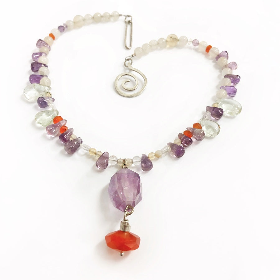 Amethyst and quartz and sterling silver necklace  - Source