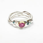 Pink Sapphire, Blue Zircon, Aquamarine and two diamonds, Sterling silver and 9ct gold Ring - Venus With Star