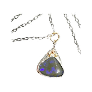 Solid Australian Opal in sterling silver and 9ct gold - Purple Haze