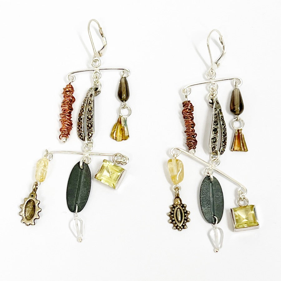 Sterling Silver, citrine and mixed media, handmade Earrings - Coffee, Tea and Chocolate