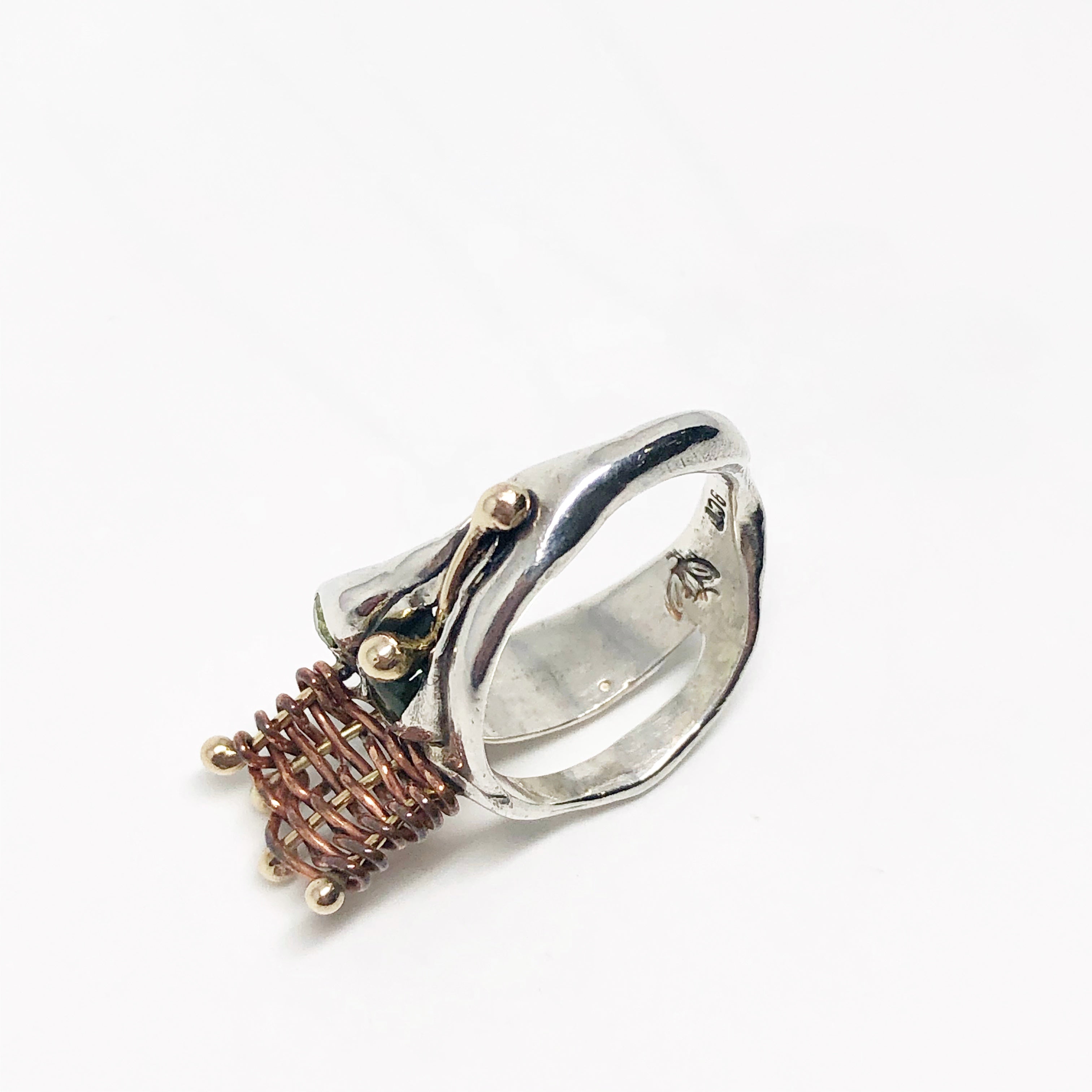 Finding The self Collection -Sterling Silver, Gold and copper, Peridot Ring - Frog Prince