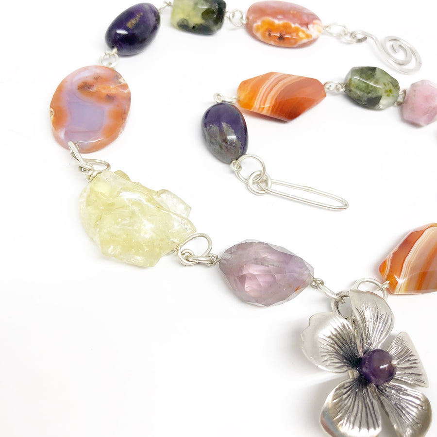 Large Crystal Bead Necklace with sterling silver - Tune With Flowers