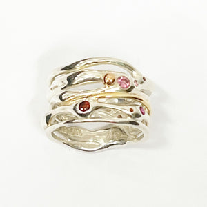 Pink Tourmaline, Ruby, garnet and Red Zircon ring- Love Knows The Way