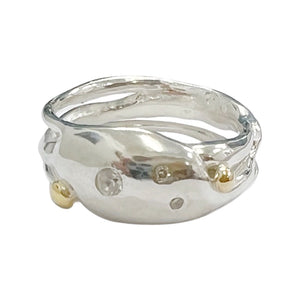 2 Diamonds,  white Sapphire, Sterling Silver, 9ct gold, Ring - My Shining Stars