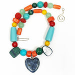 Vintage and Modern Beads with Sodalite Heart and sterling silver necklace -Bright Heart