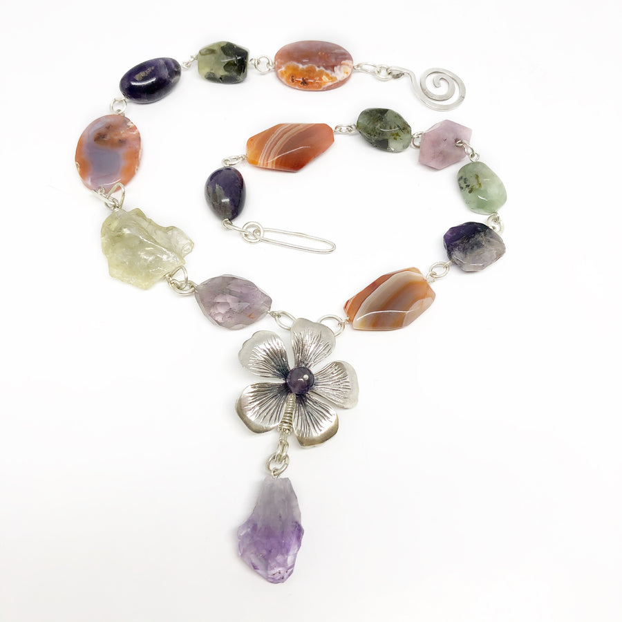 Large Crystal Bead Necklace with sterling silver - Tune With Flowers