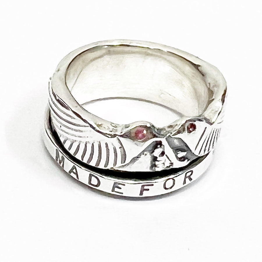 Sterling Silver and pink Tourmaline - Spinner Ring - Made For Each Other
