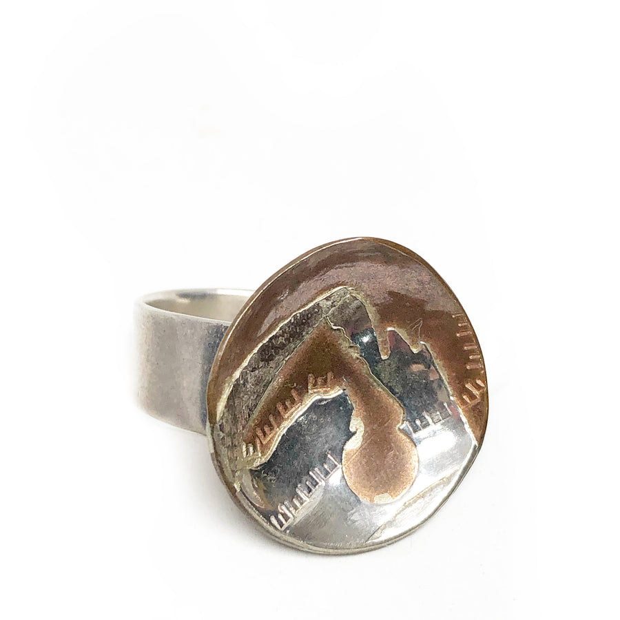 Sterling Silver and Copper Concave dome ring - Mountain