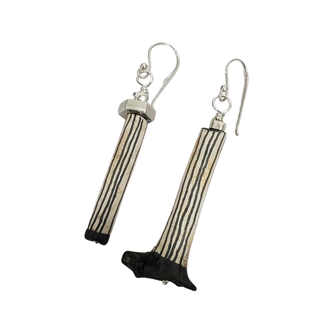 Sterling silver with Vintage Ceramic parts Earrings-  River Legs