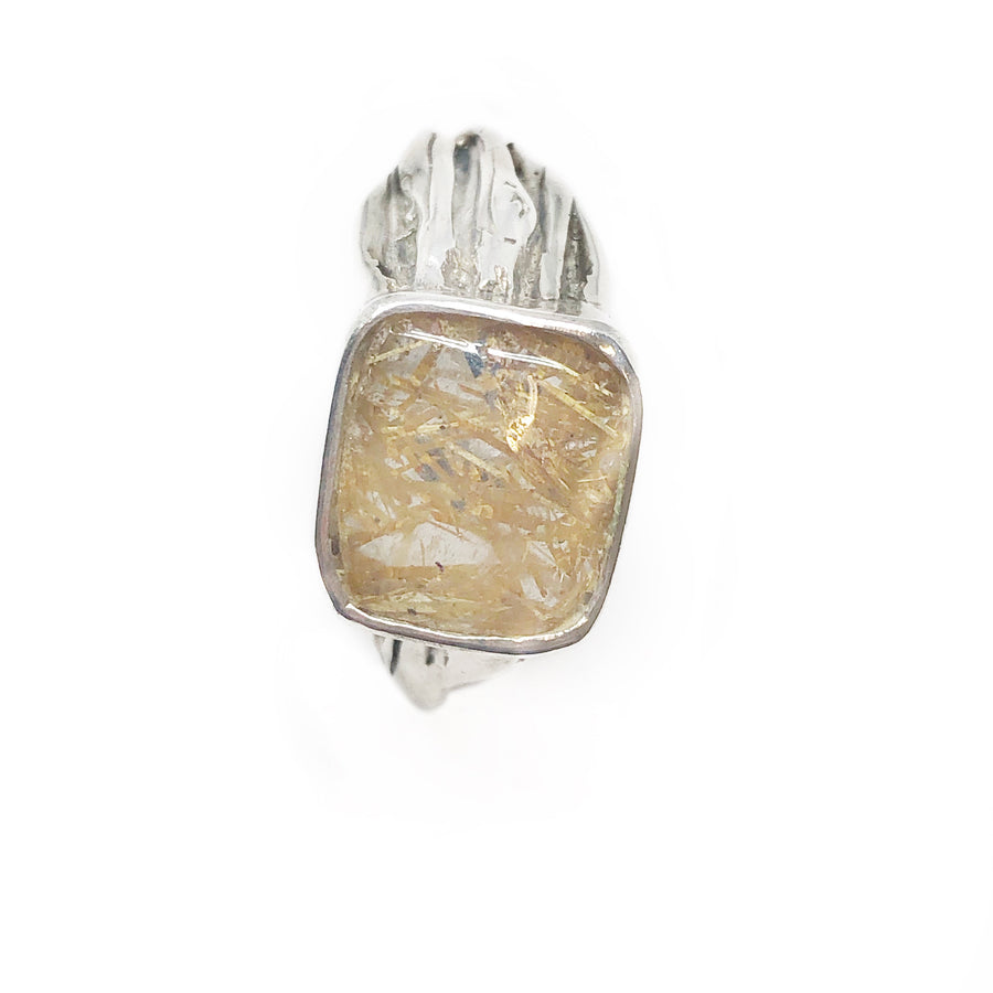 Sterling Silver Designer Ring with Rutilated Quartz - Guidance through the Maze