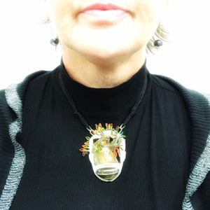 Earth Relics Collection - Bold Pendant Amber Chinchilla and sterling Silver - Tree Light