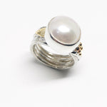 Sterling Silver & 9ct yellow & Rose Gold large Pearl Ring - Mumma Pearl