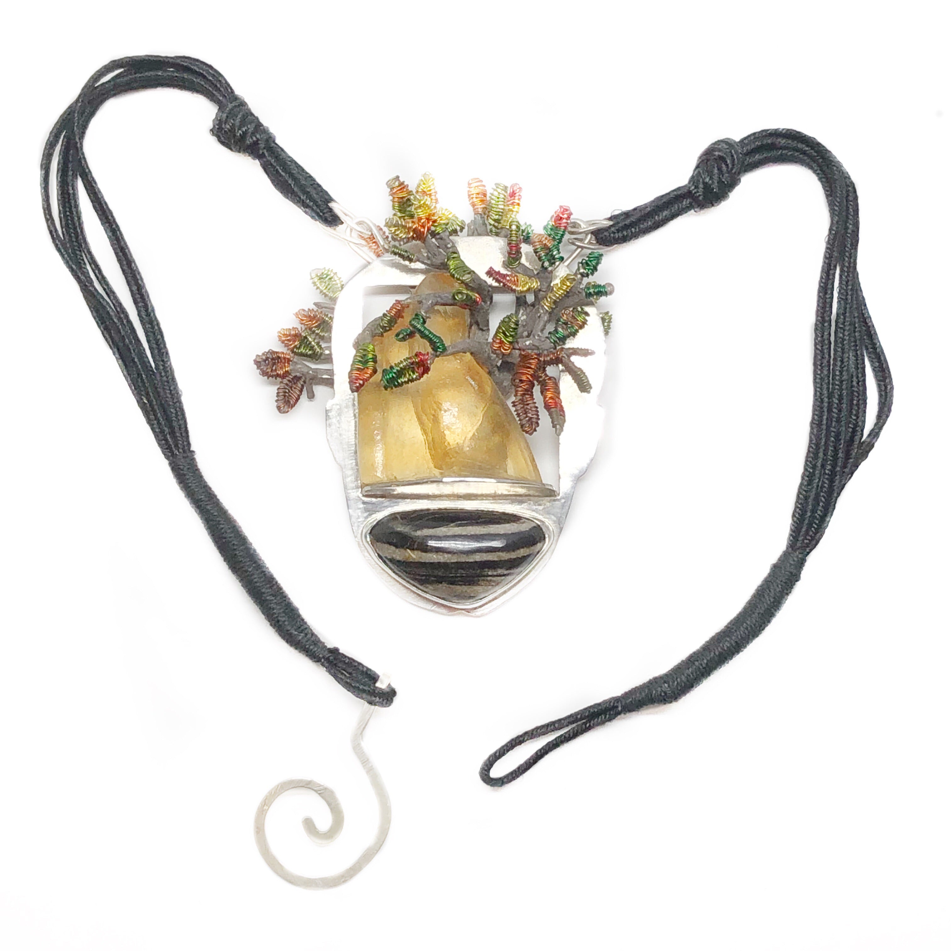 Earth Relics Collection - Bold Pendant Amber Chinchilla and sterling Silver - Tree Light