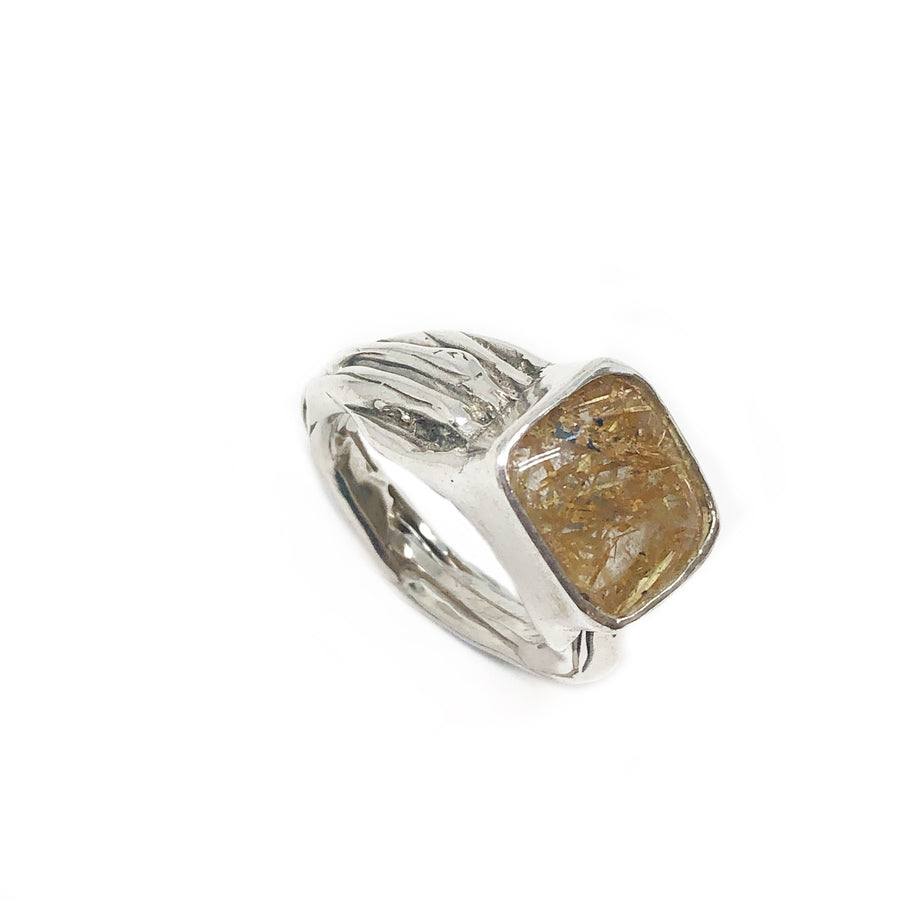 Sterling Silver Designer Ring with Rutilated Quartz - Guidance through the Maze