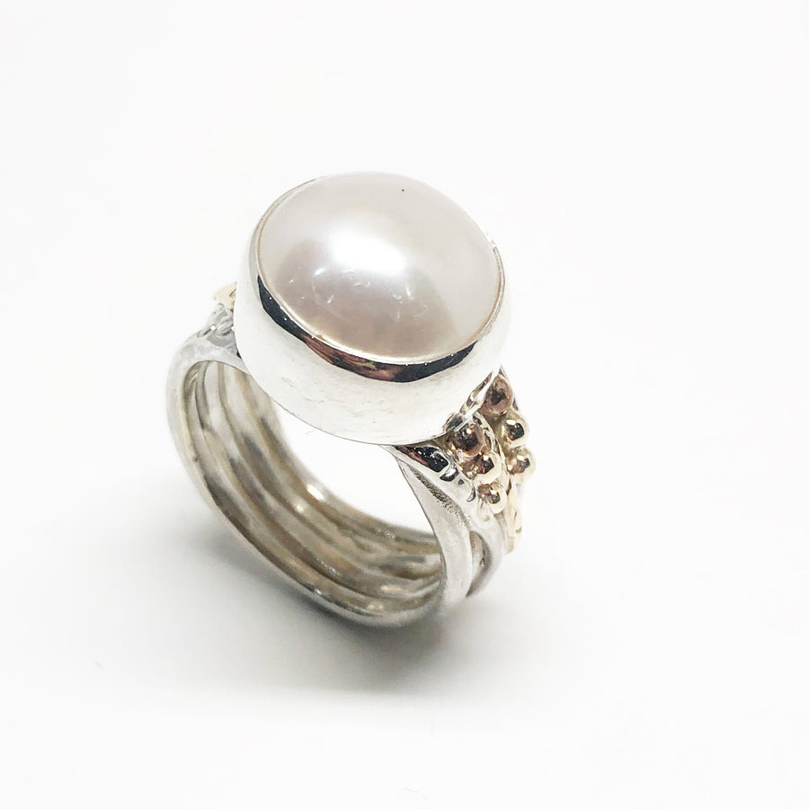 Sterling Silver & 9ct yellow & Rose Gold large Pearl Ring - Mumma Pearl