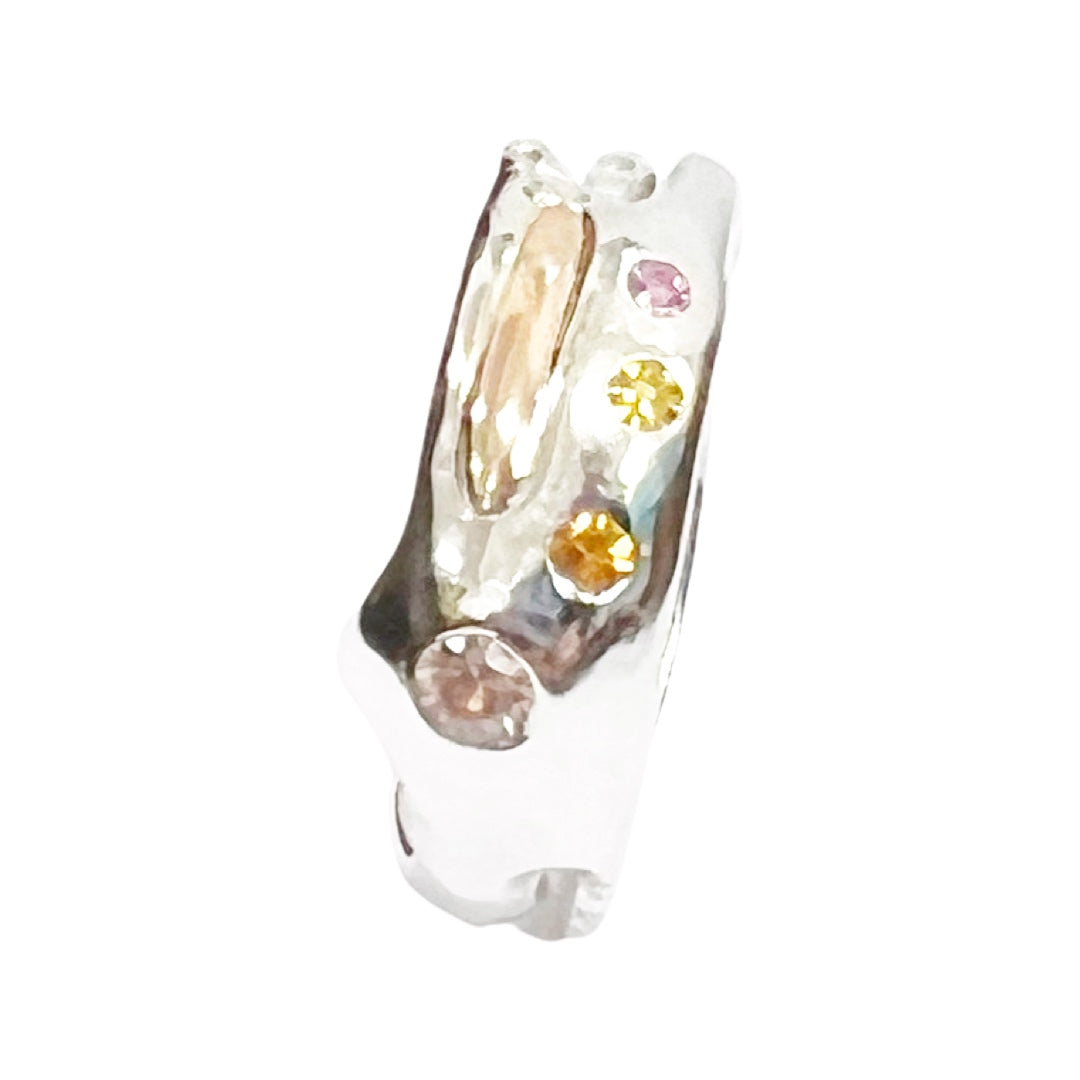 Australian Champagne Zircon, Hessonite Garnet, Yellow and Pink Sapphires and Sterling Silver and 9ct gold Ring -  Following Wisely