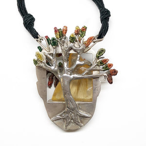 Earth Relics Collection - Bold Pendant Amber Chinchilla and sterling Silver - Tree Light