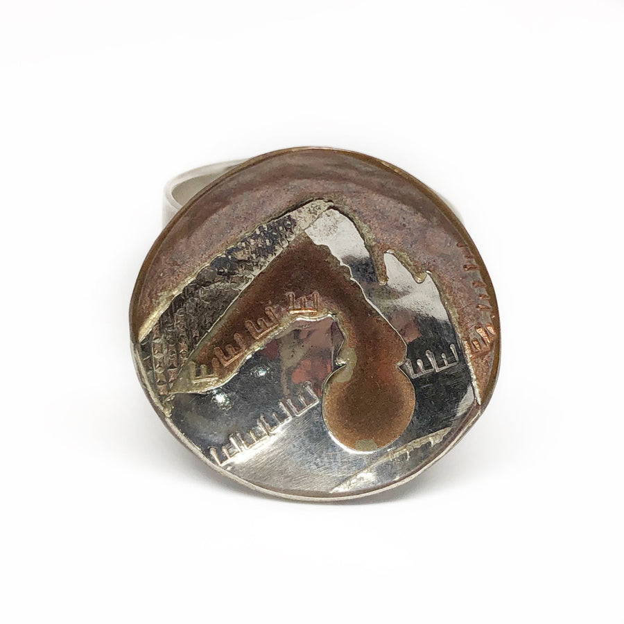 Sterling Silver and Copper Concave dome ring - Mountain