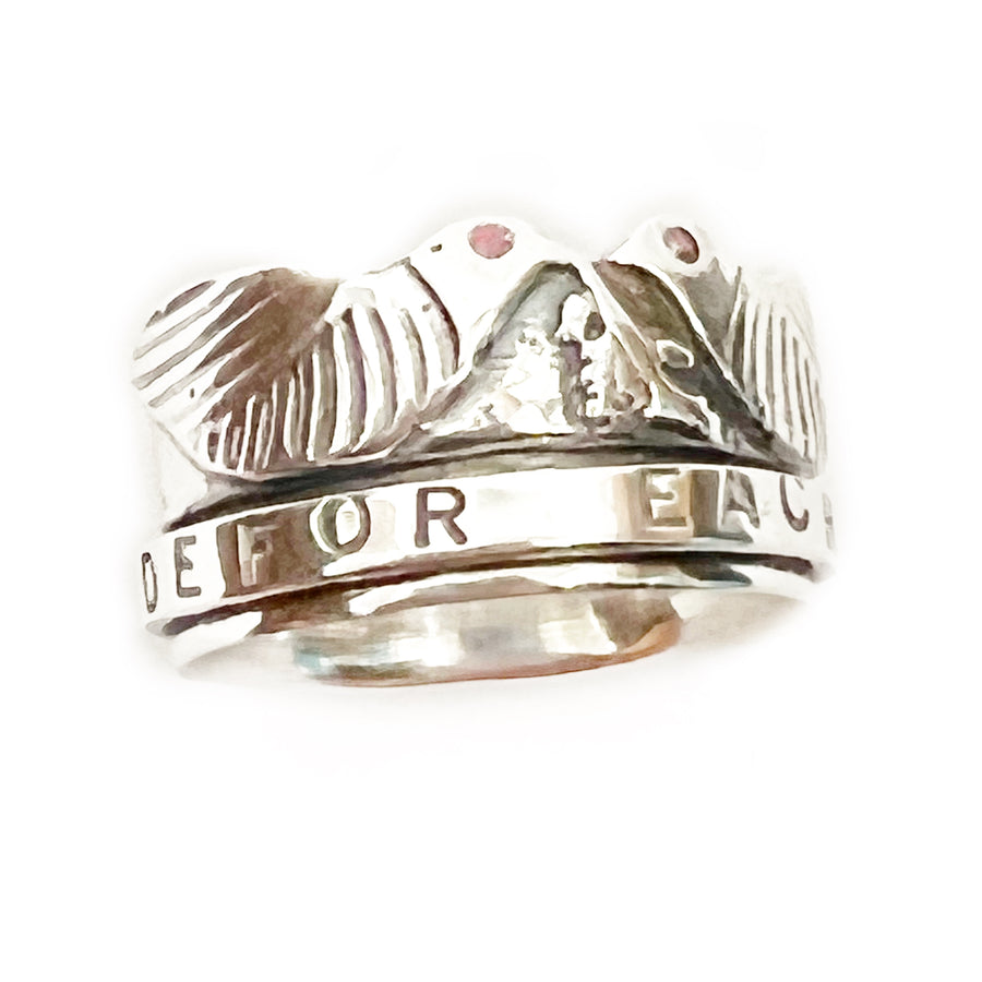 Sterling Silver and pink Tourmaline - Spinner Ring - Made For Each Other